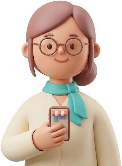 Clay figurine of your AI CMO holding a phone showing a storefront